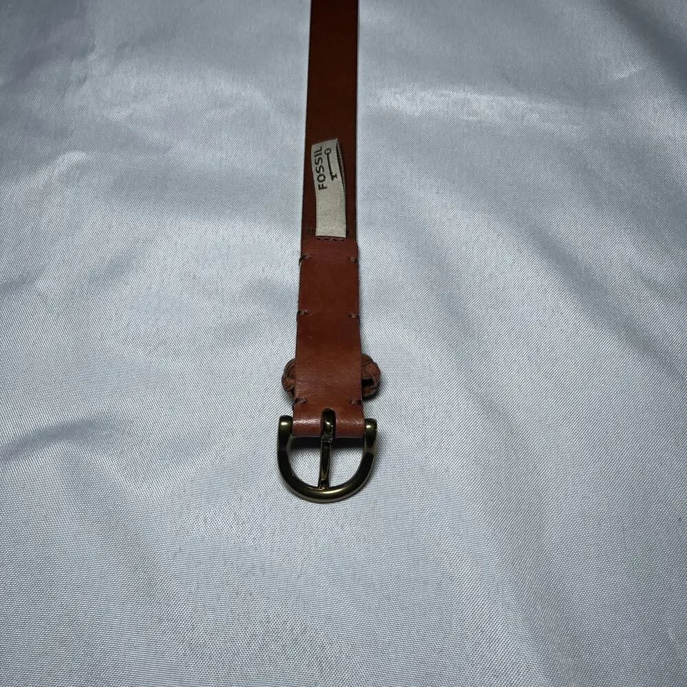 Women's Fossil Belt Cream Blue Stripe w/ Brown Leather Accent Size S EUC